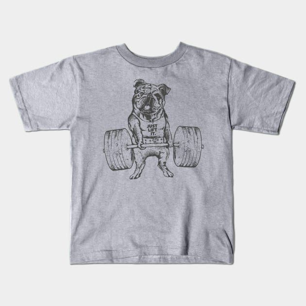 ENGLISH BULLDOG LIFT Kids T-Shirt by huebucket